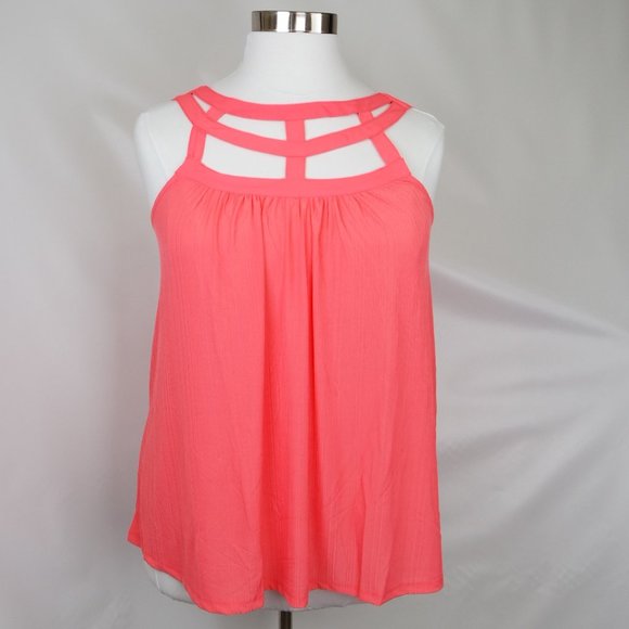TORRID CORAL CRAPE CAGE STUDIO KNIT STRAPPY SWING TANK TOP - Picture 1 of 6